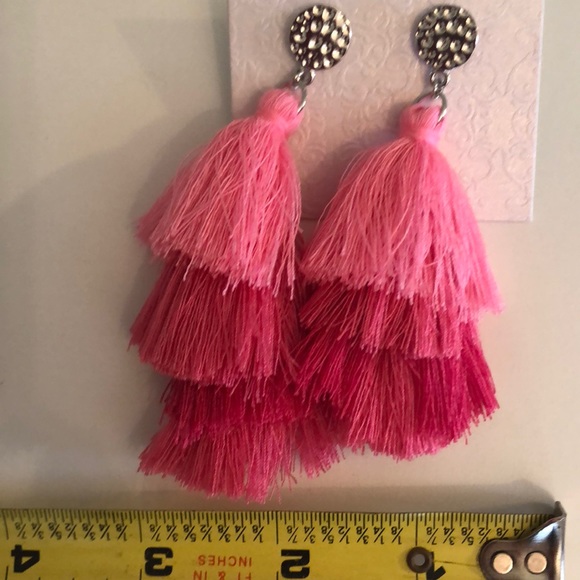 3” tassel pink on pink dangle summer earrings - Picture 7 of 8